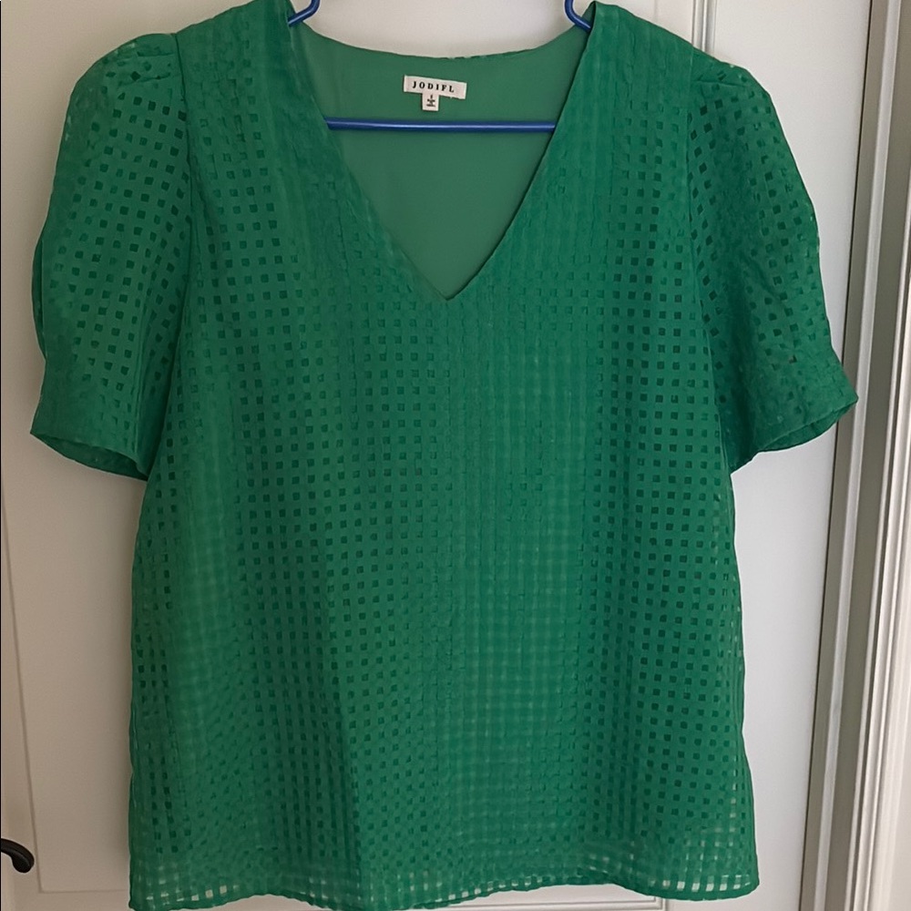 JODIFL Green Puff Sleeve Boxy Blouse